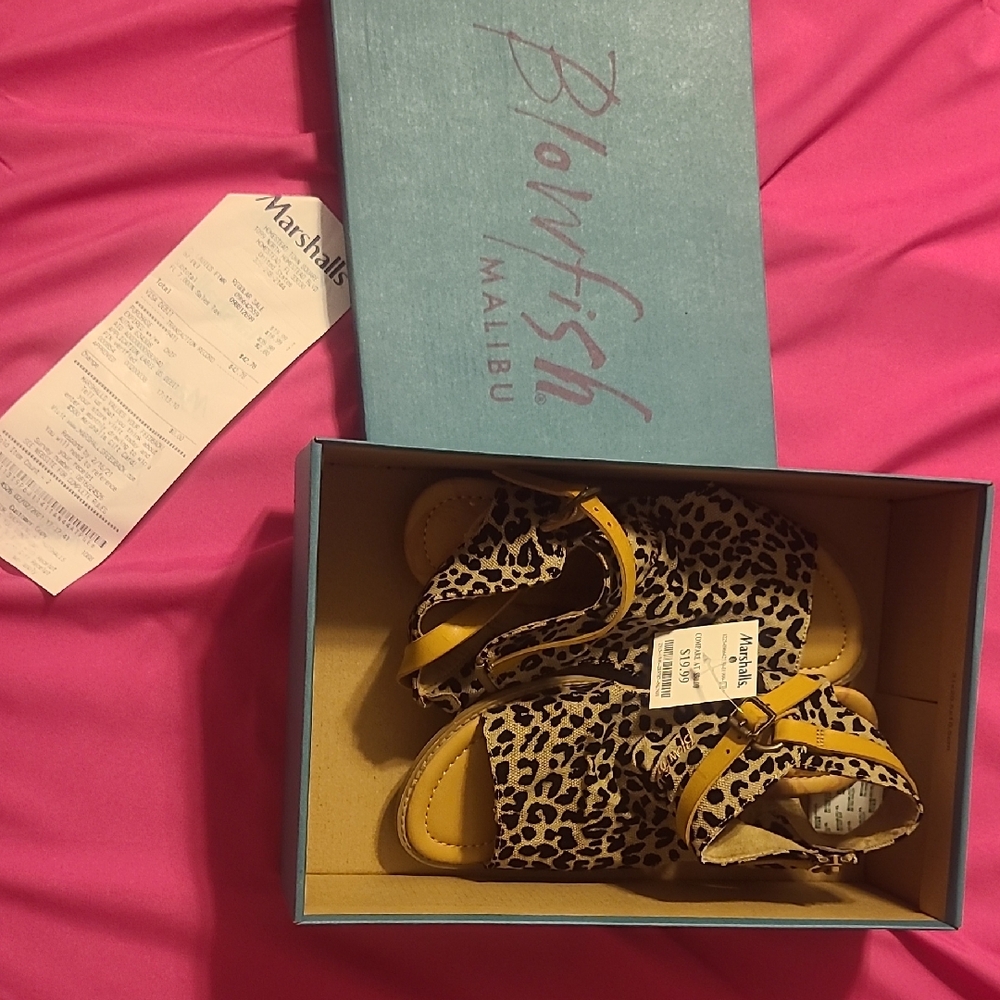 Blowfish Womens Sandals with Leopard and Yellow Accents